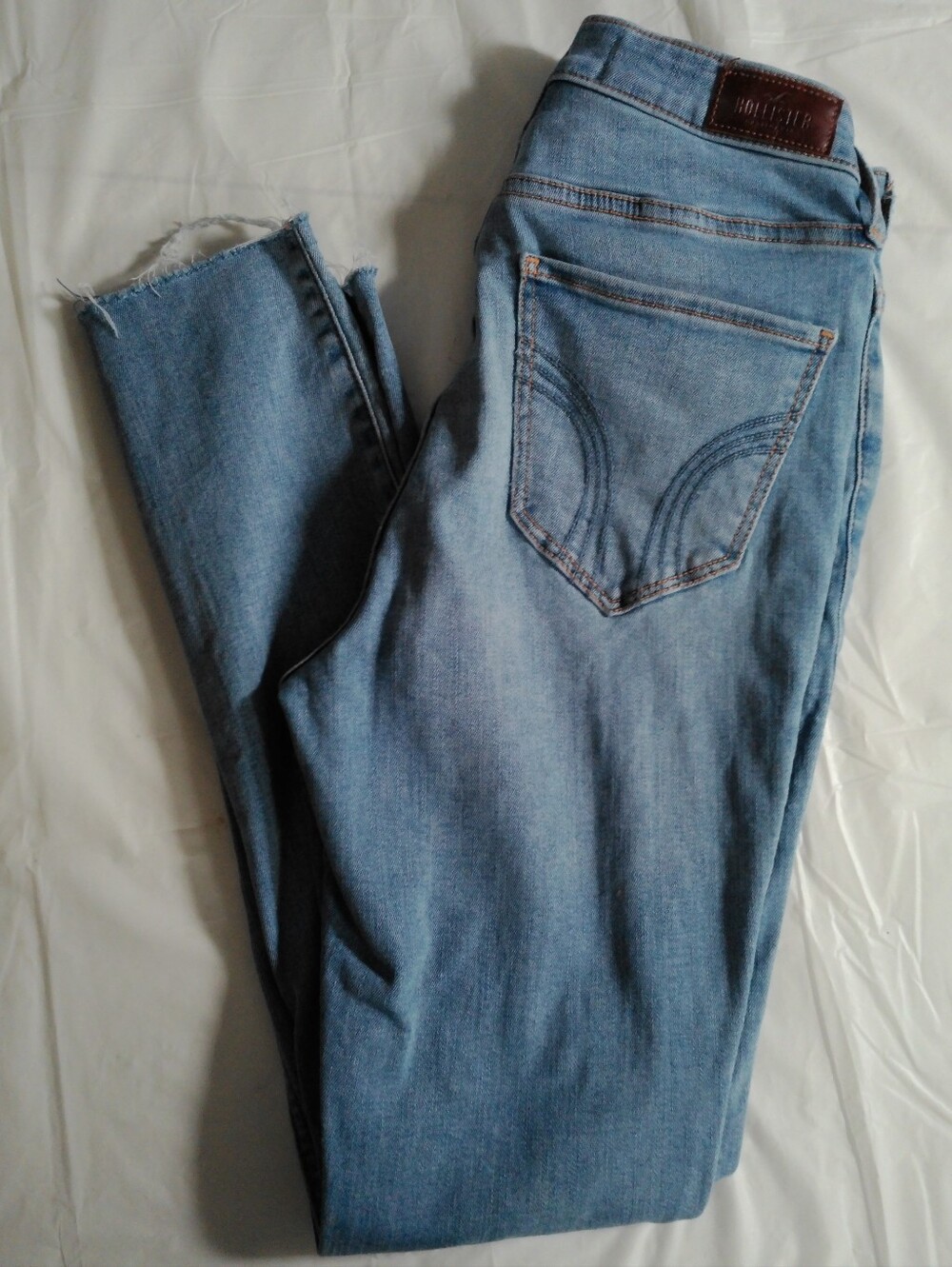 Hollister Light Blue Ankle Crop Destroyed Denim Jeans